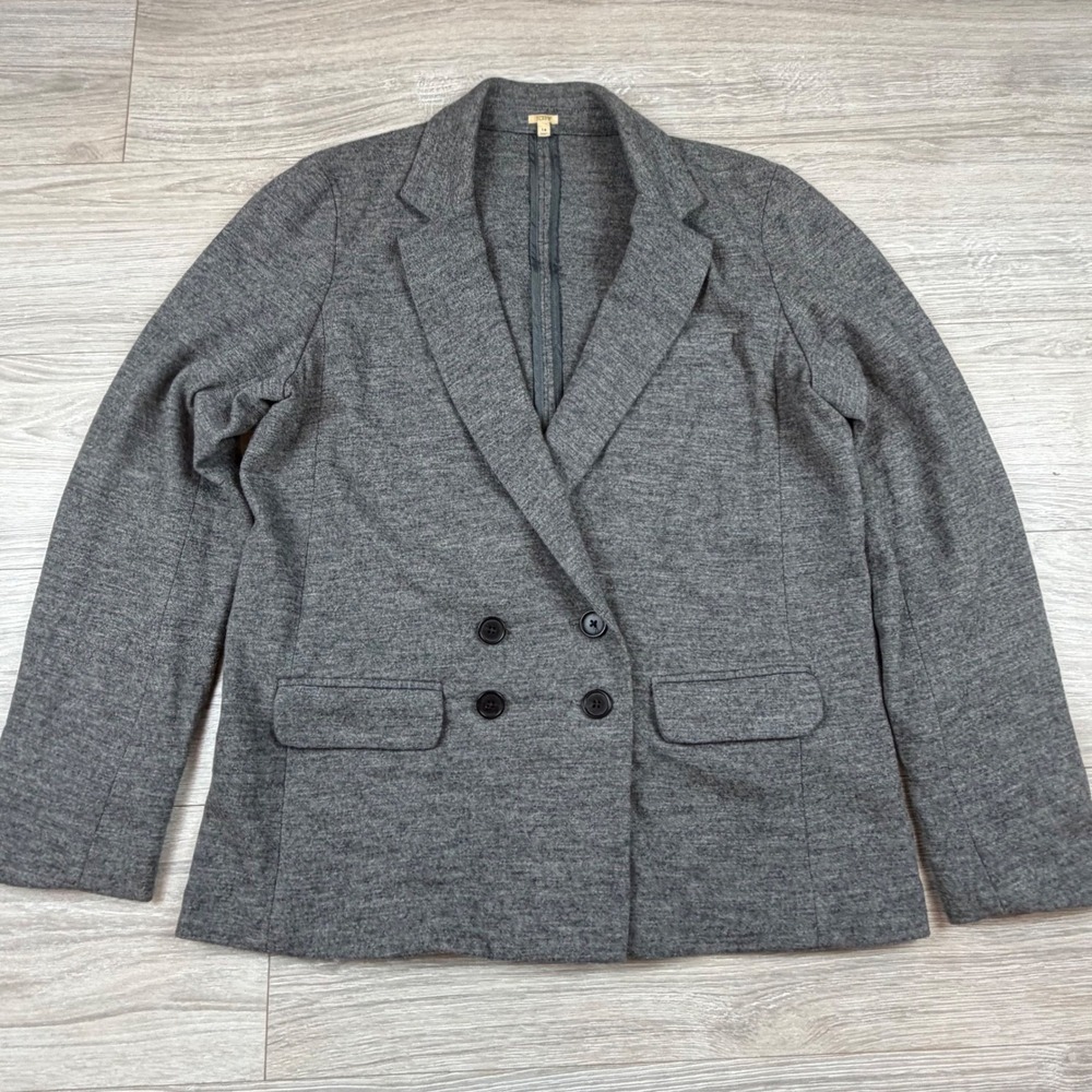 Vintage Y2K J Crew Women Double Breasted Gray Wool Blazer‎ Size 14 Relaxed